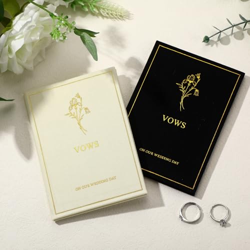 Engrowtic Hochzeits-Notizbücher für Sie und Ihn, mit Goldfolien-Stoffeinband, 14,7 x 10,4 cm, Geschenk für frisch verlobte Paare, 60 linierte Seiten, Schwarz, Weiß, 2 Stück von Engrowtic