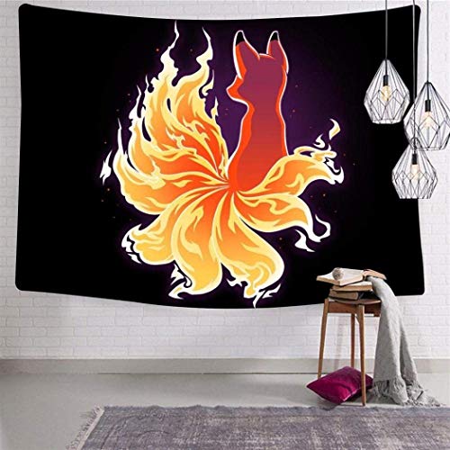 Engshi Wohn Kuscheldecken Fire Kitsune 3D Print Tapestry Wall Hanging for Living Room Bedroom Dorm Decor 59.1x 59.1 Inch von Engshi
