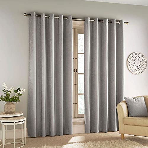 Enhanced Living Savoy Thermo-Vorhänge mit Ösen, Samt-Chenille, 100% Verdunkelung, 229 x 183 cm, für Wohnzimmer/Schlafzimmer, Grau von Enhanced Living