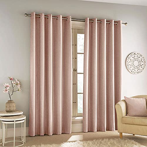 Enhanced Living Savoy Verdunklungsvorhänge aus Samt-Chenille, 100% Verdunkelung, Thermo-Vorhänge mit Ösen, 168 x 229 cm, für Wohnzimmer/Schlafzimmer, Blush Pink von Enhanced Living