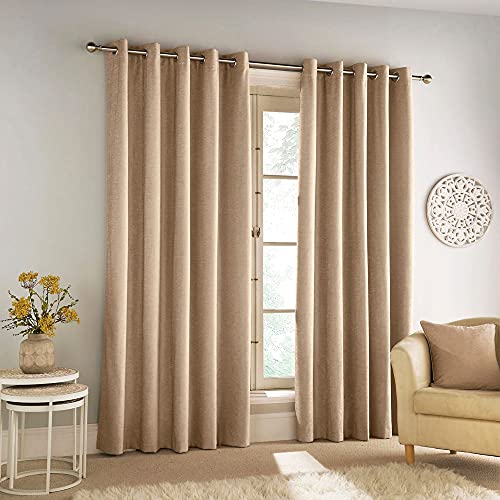 Enhanced Living Savoy Thermo-Vorhänge mit Ösen, natürlicher Sand, Samt, Chenille, 100% Verdunkelung, 117 x 229 cm, für Wohnzimmer/Schlafzimmer von Enhanced Living