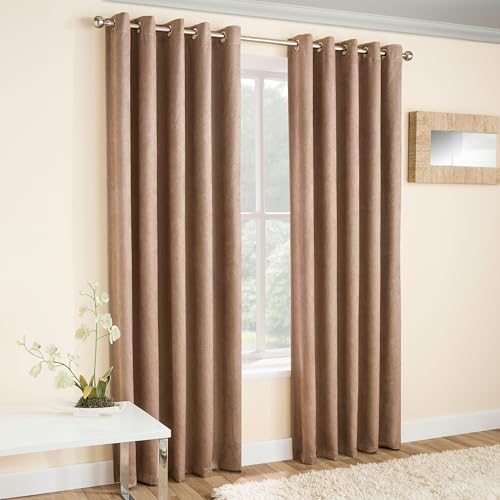 Enhanced Living - Vogue Latte/Natur, Ösenvorhang, Dimout, Thermo-Vorhang, verdunkelnd, Breite 117 cm x Länge 183 cm von Enhanced Living