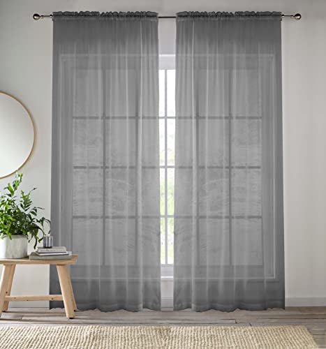 Enhanced Living CRY24PA72-Paar Vorhänge, Voile, mit Schlitzen, 145 x 183 cm, Grau, 145 x 183 cm von Enhanced Living