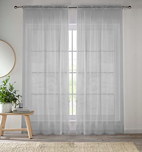 Enhanced Living CRY30PA90-Paar Voile-Vorhänge, 145 x 229 cm, silberfarben, 1 Paar (57 x 90) von Enhanced Living