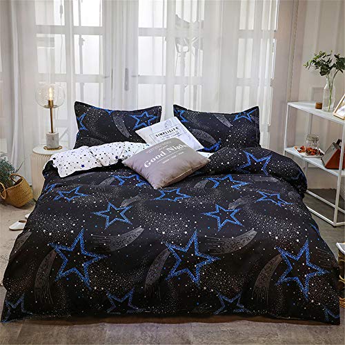 Enhome Bettwäsche Bettbezug Set 4teilig Moderne Hochwertige Mikrofaser Bettgarnitur Set Uni Doppelbett Bettbezug + 2Kissenbezüge 1 Bettlaken (Sternenhimmel,150x200cm) von Enhome
