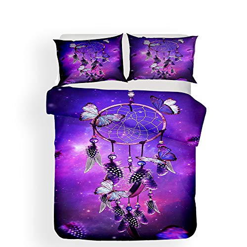 Enhome Bettwäsche Set 3 Teilig 3D Tierdruck Weiche Angenehme Mikrofaser Schlafkomfort Bettwäsche-Set- 1 Bettbezüge mit Reißverschluss + 2 Kissenbezüge (135x200cm,Lila Fänger) von Enhome