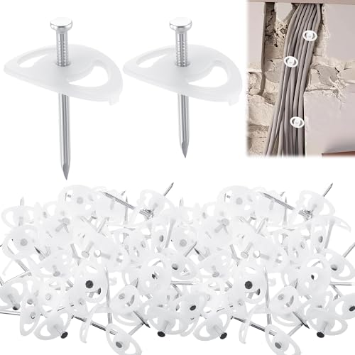 Enhon 150 Stück Nagelscheiben mit Montagenagel, 75 Stück 3,2 x 40mm und 75 Stück 3,5 x 50mm Montagenagel, zur Fixierung von Leitungen in Mauerschlitzen und auf Mauerwerk von Enhon