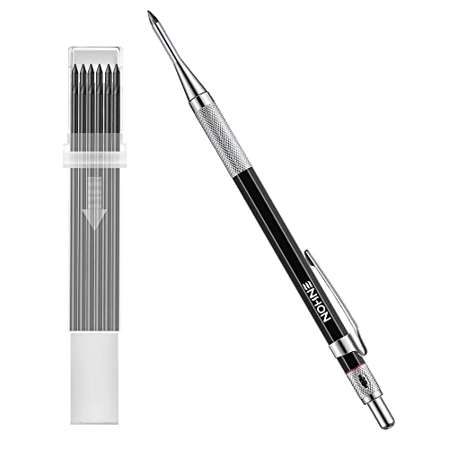 Enhon [NEW] 2mm Tieflochmarker Bleistift Baustelle mit 13 Bleistiftminen, Zimmermannsbleistift mit Anspitzer, Langnasiger Tiefes Loch Tischler Bleistift Markieren auf Holz, Metall - Schwarz von Enhon