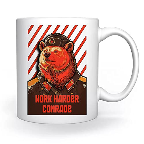 Work Harder Comrade Bear Tasse Weiß Für Kaffee Tee Cappuccino Kakao Mug White Coffee Tea Cacoa von Enigmae