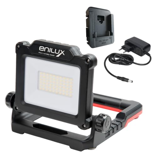 ENILUX LED Fluter MOBIL PRO 18V Akku-Baustrahler inkl. Netzteil + 1x Adapterplatte kompatibel mit BOSCH GBA 18V oder WÜRTH LI-CV-18V, LED Arbeitsleuchte, Akkuleuchte für Akkus von BOSCH oder WÜRTH von Enilux