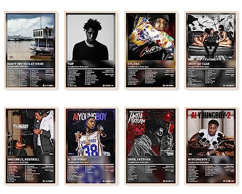 Enimoud Nba Youngboy-Poster, Youngboy-Albumcover-Poster, Rapper-Poster für Zimmer, ästhetischer Druck, 8 Stück, Wandkunst für Mädchen und Jungen, Teenager, Wohnheim-Dekoration, 20,3 x 30,5 cm, von Enimoud