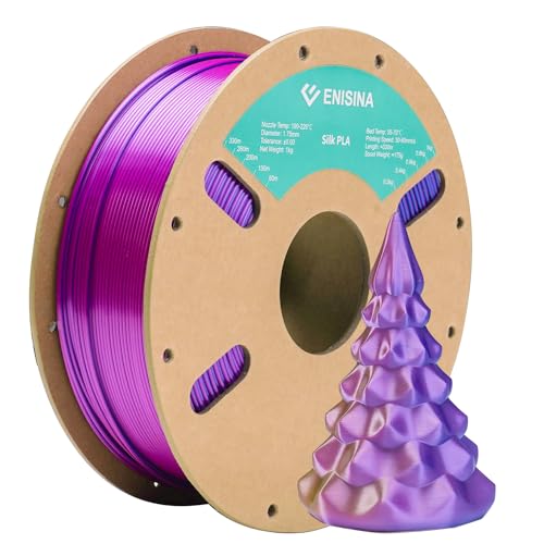 Silk PLA Filament 1.75mm, ENISINA Seidig Glänzendes 3D Drucker Filament PLA, Maßgenauigkeit +/- 0.03mm，1kg / 2.20lb (Gold & Blau & Violett) von Enisina