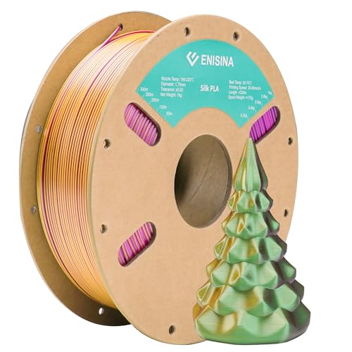Silk PLA Filament 1.75mm, ENISINA Seidig Glänzendes 3D Drucker Filament PLA, Maßgenauigkeit +/- 0.03mm，1kg / 2.20lb (Gold & Grün & Violett) von Enisina