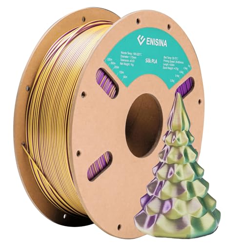 Silk PLA Filament 1.75mm, ENISINA Seidig Glänzendes 3D Drucker Filament PLA, Maßgenauigkeit +/- 0.03mm，1kg / 2.20lb (Grün & Violett & Gelb) von Enisina