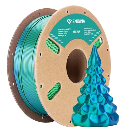 Silk PLA Filament 1.75mm, ENISINA Seidig Glänzendes 3D Drucker Filament PLA, Maßgenauigkeit +/- 0.03mm，1kg / 2.20lb (Blau & Grün) von Enisina