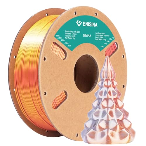 Silk PLA Filament 1.75mm, ENISINA Seidig Glänzendes 3D Drucker Filament PLA, Maßgenauigkeit +/- 0.03mm，1kg / 2.20lb (Gold & Silber & Kupfer) von Enisina