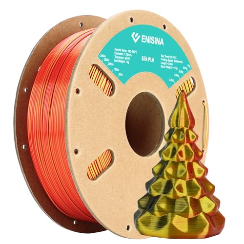 Silk PLA Filament 1.75mm, ENISINA Seidig Glänzendes 3D Drucker Filament PLA, Maßgenauigkeit +/- 0.03mm，1kg / 2.20lb (Rot & Gold & Schwarz) von Enisina