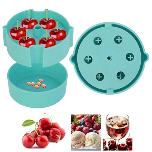 Kirschentsteiner Manuell, EntfernerKirschenentsteiner mit Auffangbehälter, Entkerner Kirschen für Kirschen Oliven Pflaume Küchenwerkzeuge Schnell Entfernen Früchtsteinen (Blau) von Enitmor