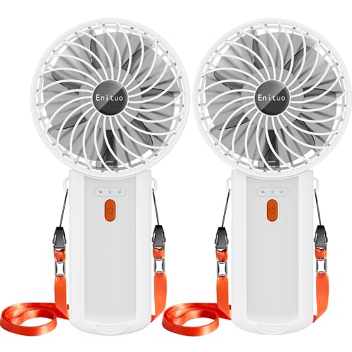 Enituo 2er-Pack Handventilator Tragbarer, USB Wiederaufladbar Mini Ventilator, 180° Faltbarer Tischventilator mit 4 Windgeschwindigkeiten, 6-15 Std. Laufzeit Ventilator Ideal für Reisen, Büro (Weiß) von Enituo