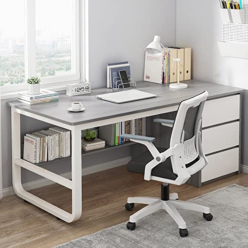 EnixWh Computertisch mit Ablageflächen und 3 Schubladen, moderner, Schlichter Schreibtisch, Schreibtisch für Zuhause, Büro, Arbeitsplatz, Schreibtisch (99 cm, grau) von EnixWh