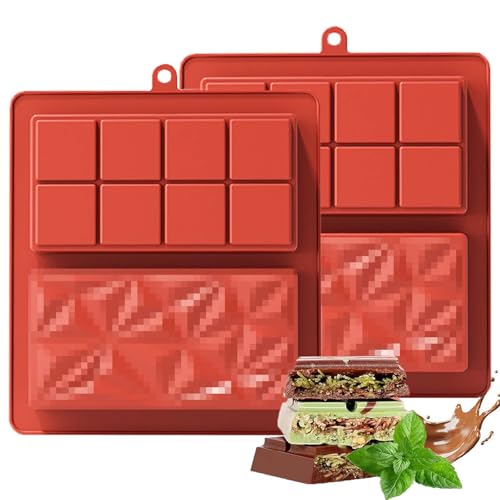 EnixwH 2 Stück Schokoladenform Silikon Tief Schokoladentafel Form, Dubai Schokoladenform Tief, Silikon Pralinenform, Schokolade Form für DIY Schokoladen, Pralinen, Süßigkeiten, Gelees (Rot) von EnixwH
