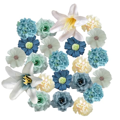 EnixwH 40 Stück Kunstblumen zum Basteln, 4,5 cm Blumen Deko Mini Fake Flowers Kunstblumen Köpfe Realistische Künstliche Blumen für DIY Basteln Scrapbooking Hochzeit Party Home (Blau) von EnixwH
