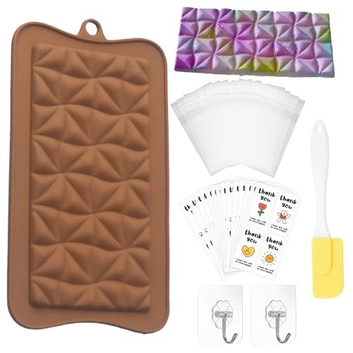 Silikonform Schokolade Dubai Schokoladenform Schokoladen Form Silikonform Dubai Schokolade Dubai Schokolade Form Tief Silikon Schokoladenform mit 100 Tasche 100 Aufkleber 2 Haken 1 Schaber von Eniyou