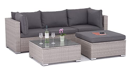 Enjoy Fit Polyrattan Lounge Sitzgruppe Gartenmöbel-Set Poly Rattan Garnitur 3 Sitzplätze, Modell Bali, Rattan: Hell-Grau/Bezüge: Grau von Enjoy Fit