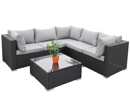 Enjoy Fit Rattan Polyrattan Lounge Sitzgruppe Garnitur Gartenmöbel 5 Sitze mit Hocker von Enjoy Fit