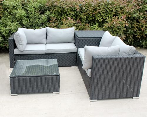 Enjoy Fit Rattan Polyrattan Lounge Sitzgruppe Garnitur Gartenmöbel aus 4 Sitze Sofa, Aufbewahrungsbox für Kissen von Enjoy Fit