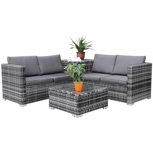 Enjoy Fit Rattan Polyrattan Lounge Sitzgruppe Garnitur Gartenmöbel aus 4 Sitze Sofa, Aufbewahrungsbox für Kissen von Enjoy Fit