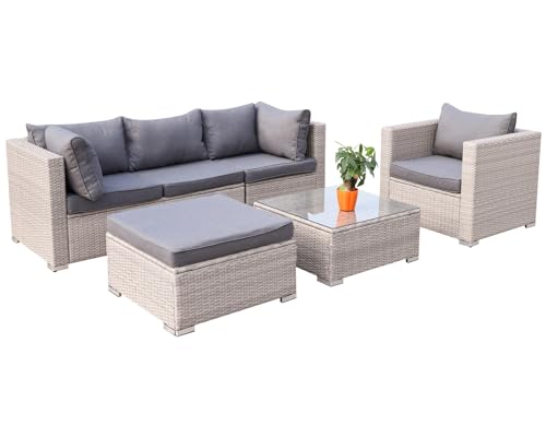 Enjoy Fit XXL Rattan Polyrattan Gartenmöbel Lounge Sitzgruppe Garnitur 4 Sitze Hocker, Tisch von Enjoy Fit