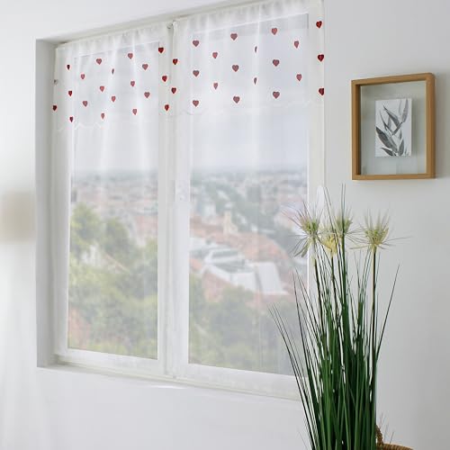 ED Enjoy Home Vorhang, 60 x 120 cm, Stangentasche, Stickerei, rote Herzen, für Schlafzimmer und Wohnzimmer, 1 Paar von Enjoy Home