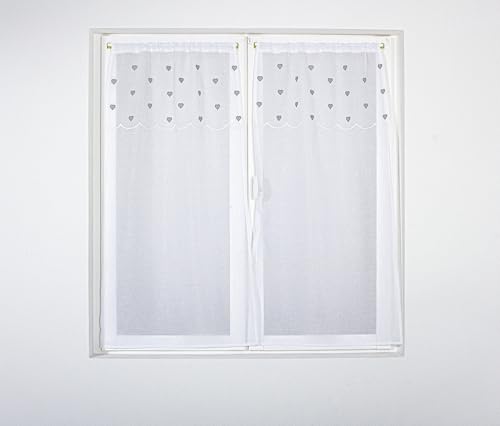 ED Enjoy Home Vorhang, 60 x 90 cm, Stangentasche, Stickerei, Herzen, Grau, für Schlafzimmer und Wohnzimmer, 2 Stück von Enjoy Home