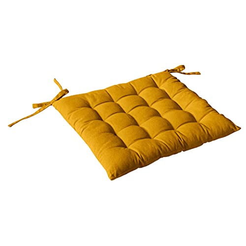 Enjoy Home, Sitzkissen, Gesteppte Baumwolle, Öko-Tex-Zertifiziert, Farbe: Senf, Maße: 38 x 38 cm, quadratisch und wendbar, Befestigung durch Bänder, ideal für eine Bequeme Sitzgelegenheit von Enjoy Home