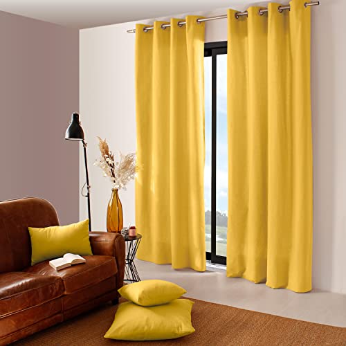 Enjoy Home Panama-Vorhang mit 8 silberfarbenen Ösen, Durchmesser 4 cm, 100% Baumwolle, Öko-Tex-zertifizierter Stoff, 135 x 240 cm, Gelb von ED Enjoy Home