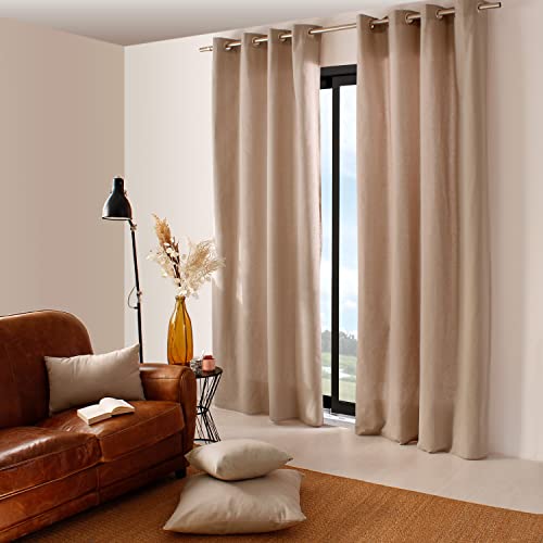 Enjoy Home Vorhang Panama mit 8 silbernen Ösen, Ø 4 cm, 100% Baumwolle, Öko-Tex-Stoff, Natur, 135 x 240 cm von ED ENJOY HOME