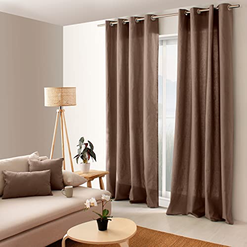 Enjoy Home Panama-Vorhang, 8 silberfarbene Ösen, Durchmesser 4 cm, 100% Baumwolle, Öko-TEX zertifizierter Stoff, 135 x 240 cm, Nerz von ED ENJOY HOME