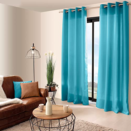 Enjoy Home Gardine Basic Polyester mit 8 silbernen Ösen, Ø 4 cm, 140 x 240 cm, türkis von Enjoy Home
