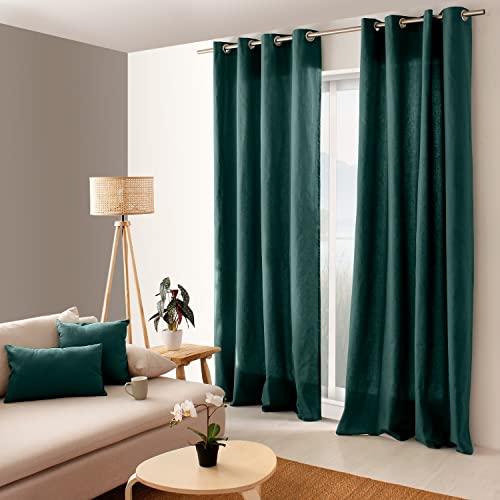 Enjoy Home - Paar Vorhänge rechts – Baumwolle – 135 x 240 cm – Dunkelgrün – Kollektion Panama – fertig zum Aufhängen – waschbar bei 30 °C – für alle Räume – Bettwäsche – Kissen von Enjoy Home