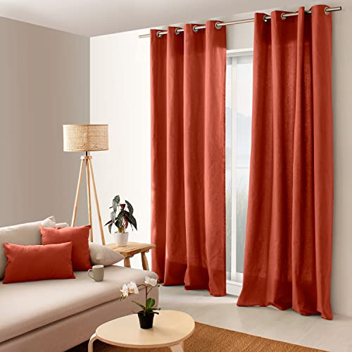 Enjoy Home - Paar Vorhänge rechts – Baumwolle – 135 x 240 cm – Terrakotta – Kollektion Panama – fertig zum Aufhängen – waschbar bei 30 °C – für alle Räume – Bettwäsche – Kissen von Enjoy Home