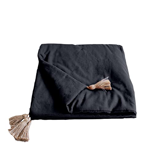 Enjoy Home Steppdecke, dunkelgrau, mit 4 Pompons Jute, 90 x 190 cm, 100% Baumwolle, Öko-Tex-Zertifiziert, Kollektion Panama von Enjoy Home