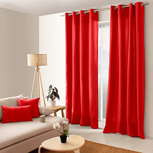 Enjoy Home Vorhang Panama - 8 silberfarbene Ösen - Ø 4 cm - 100% Baumwolle - Öko-TEX zertifizierter Stoff - 135x240 cm - Rot von Enjoy Home