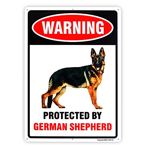 Enjoyist Schild mit Aufschrift "Protected by German Shepherd", Warnschild mit Aufschrift "Beware of Dog", 35,6 x 25,4 cm, 10,2 cm, Aluminium, reflektierend, rostfrei, UV-geschützt und wetterfest von Enjoyist