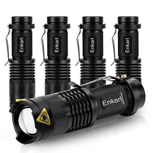 Enkarl Mini LED Taschenlampe, superhell, 5er-Pack 350 Lumen 3-Modi, zoombar, AA-Batterie-Taschenlampe mit Clip,(Batterie nicht im Lieferumfang enthalt von Enkarl