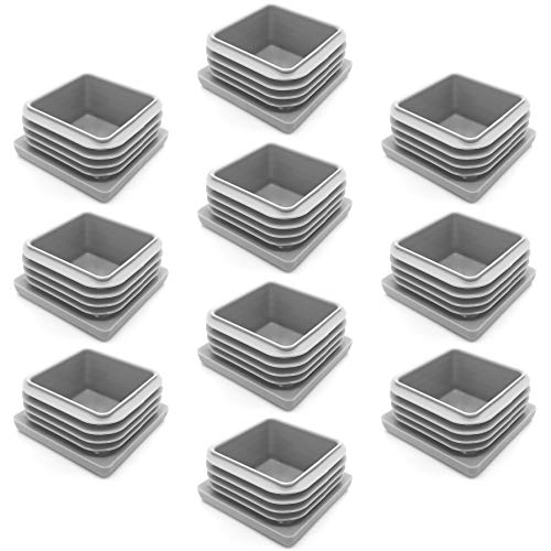 Enkotrade 10 Stück Lamellenstopfen Grau für Vierkantrohre, 10x10 mm, Rohrabdeckung aus hochwertigem Polyethylen Kunststoff, Stopfen, Endstopfen, Kappen, Gleiter | Rohrstopfen Quadratisch von Enkotrade