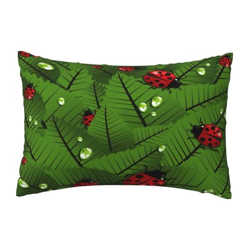 EnkzpoHen Kissenbezug mit verstecktem Reißverschluss, rechteckig, Blätter und Marienkäfer, bequem, atmungsaktiv von EnkzpoHen