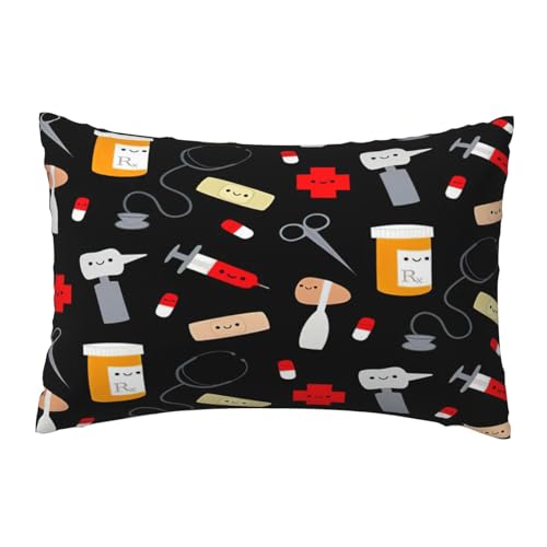 EnkzpoHen Kissenbezug mit verstecktem Reißverschluss, rechteckig, Cartoon-Medizin-Druck, bequem, atmungsaktiv von EnkzpoHen