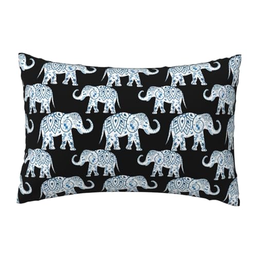 EnkzpoHen Kissenbezug mit verstecktem Reißverschluss, rechteckig, Elefanten-Blau / Schwarz, bequem, atmungsaktiv von EnkzpoHen