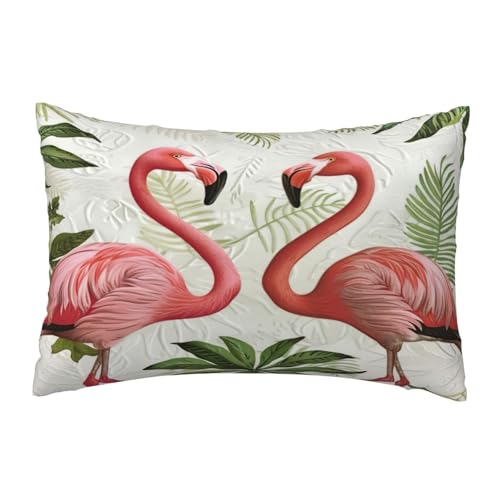 EnkzpoHen Kissenbezug mit verstecktem Reißverschluss, rechteckig, Flamingos auf weißem Druck, bequem, atmungsaktiv von EnkzpoHen